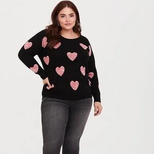 NWT Torrid Heart Long Sleeve Raglan Pullover Sweater